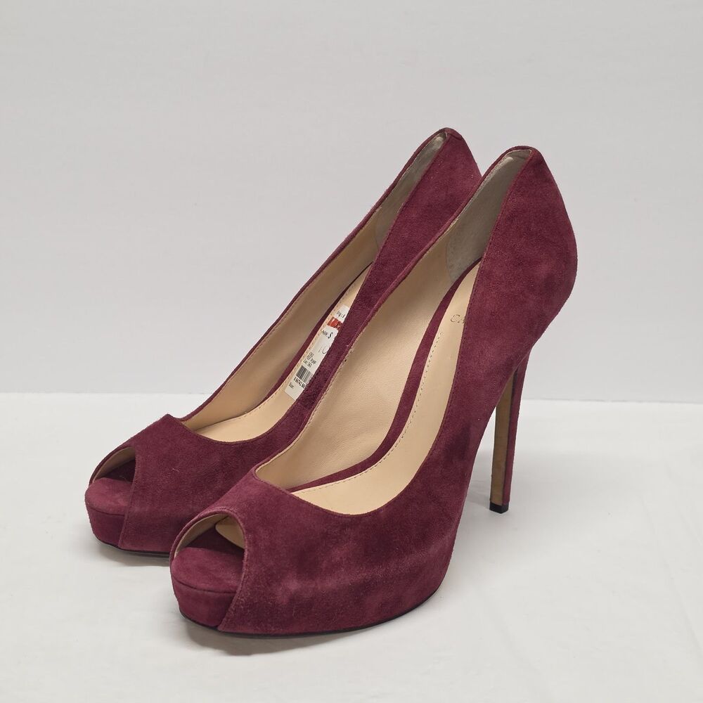 Vince Camuto Burgundy Suede Lorimina Stiletto Pumps Peep Toe Women 10 NEW